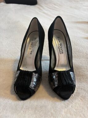 Ron White Signature Black Sequin Peep-Toe Heels